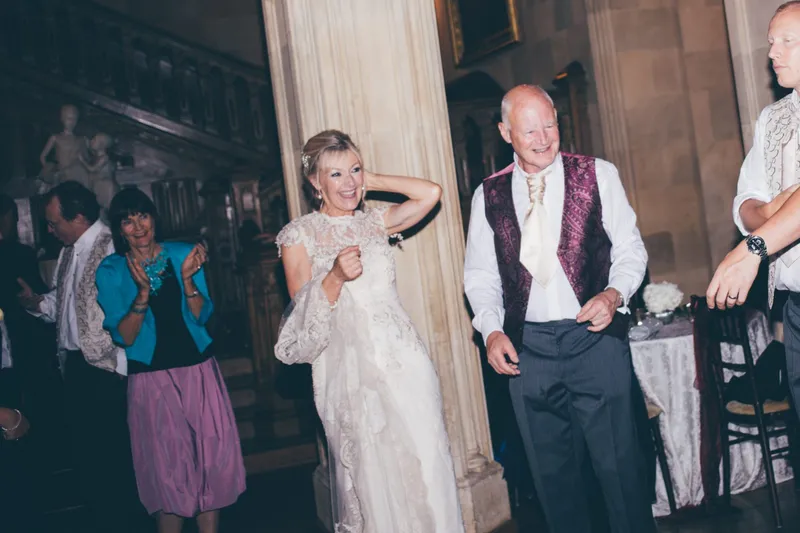 Wedding guests dancing and celebrating together