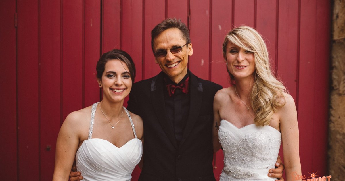 Wedding trio portrait at a celebration