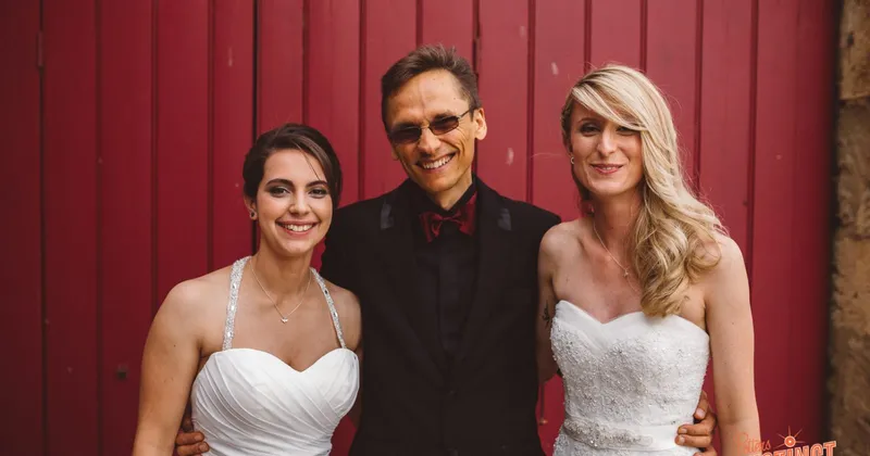 Wedding trio portrait at a celebration