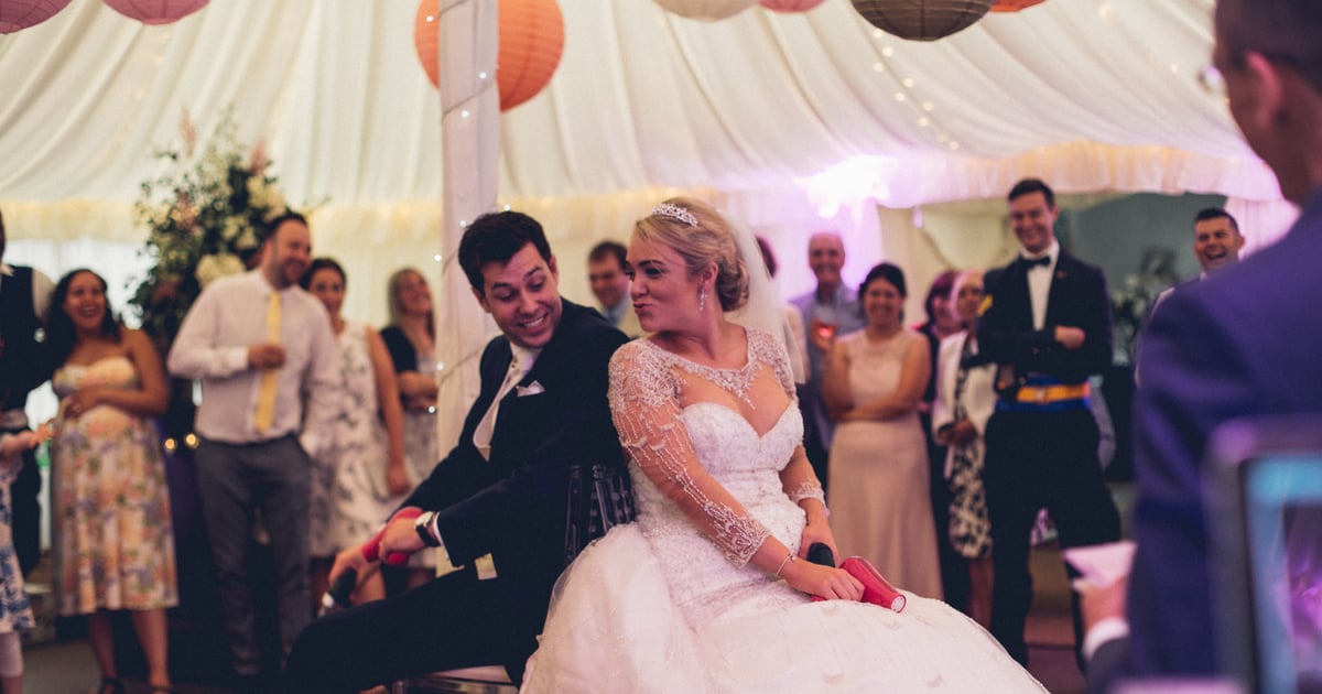 Tony Winyard setting up DJ equipment at a wedding venue, preparing for the evening reception