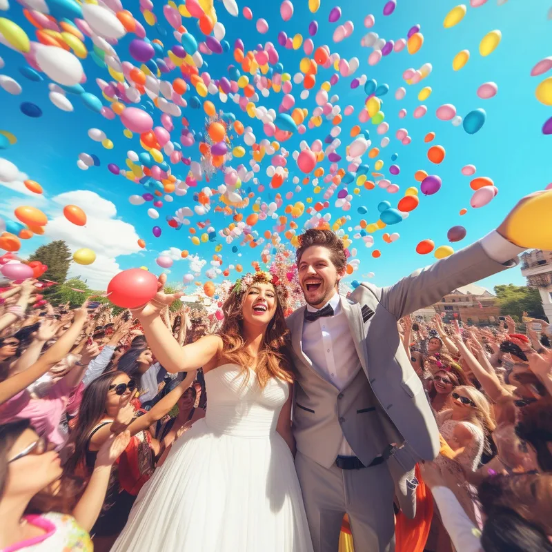 Wedding guests smiling and laughing together during reception