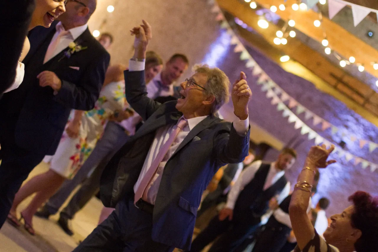 Packed dancefloor at a wedding reception