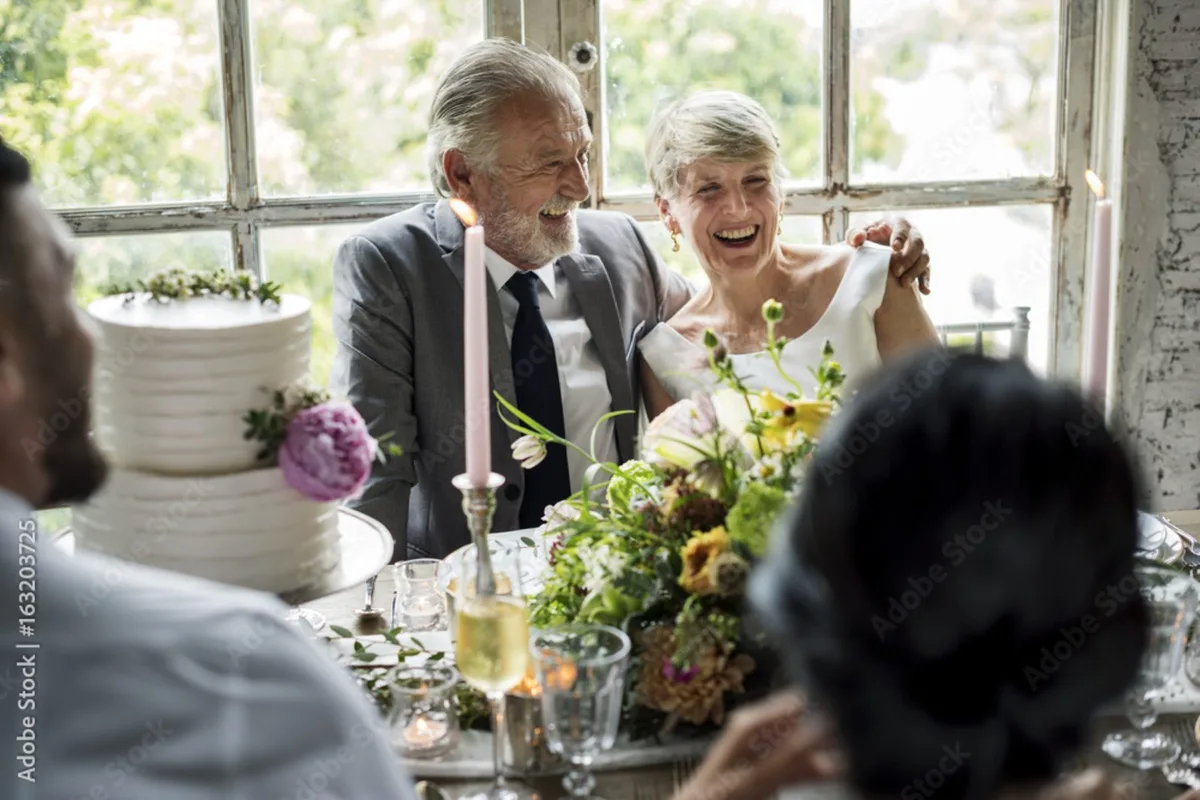Mature couple enjoying their wedding day