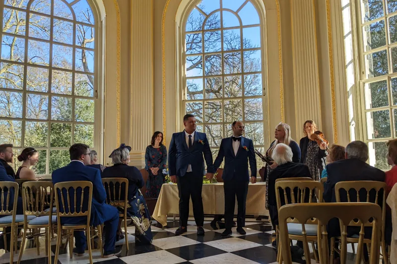 Wedding ceremony with music and professional sound setup